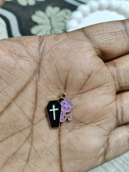 Spooky Purple Charms | Cat Charms | Coffin Charms | Enamel Charm
