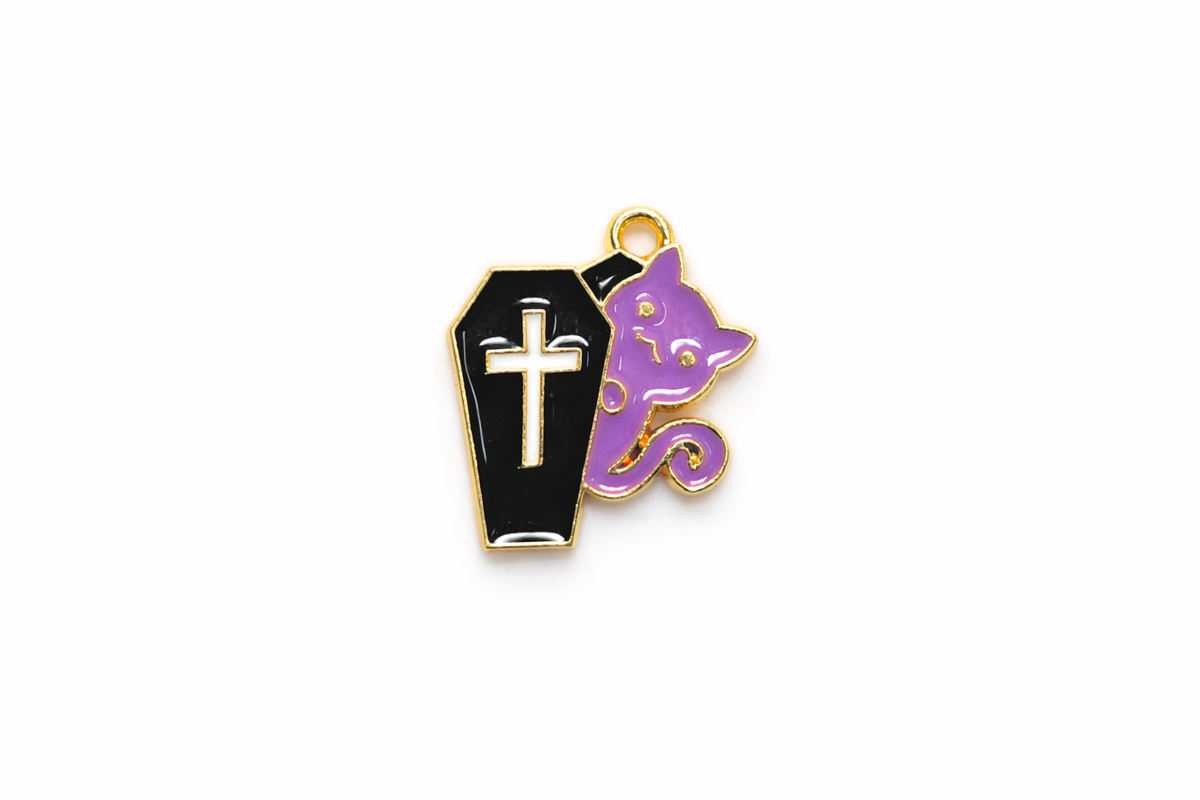 Spooky Purple Charms | Cat Charms | Coffin Charms | Enamel Charm