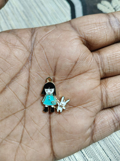 Blue Dress Girl Charms | Bunny Charms | Enamel Charms