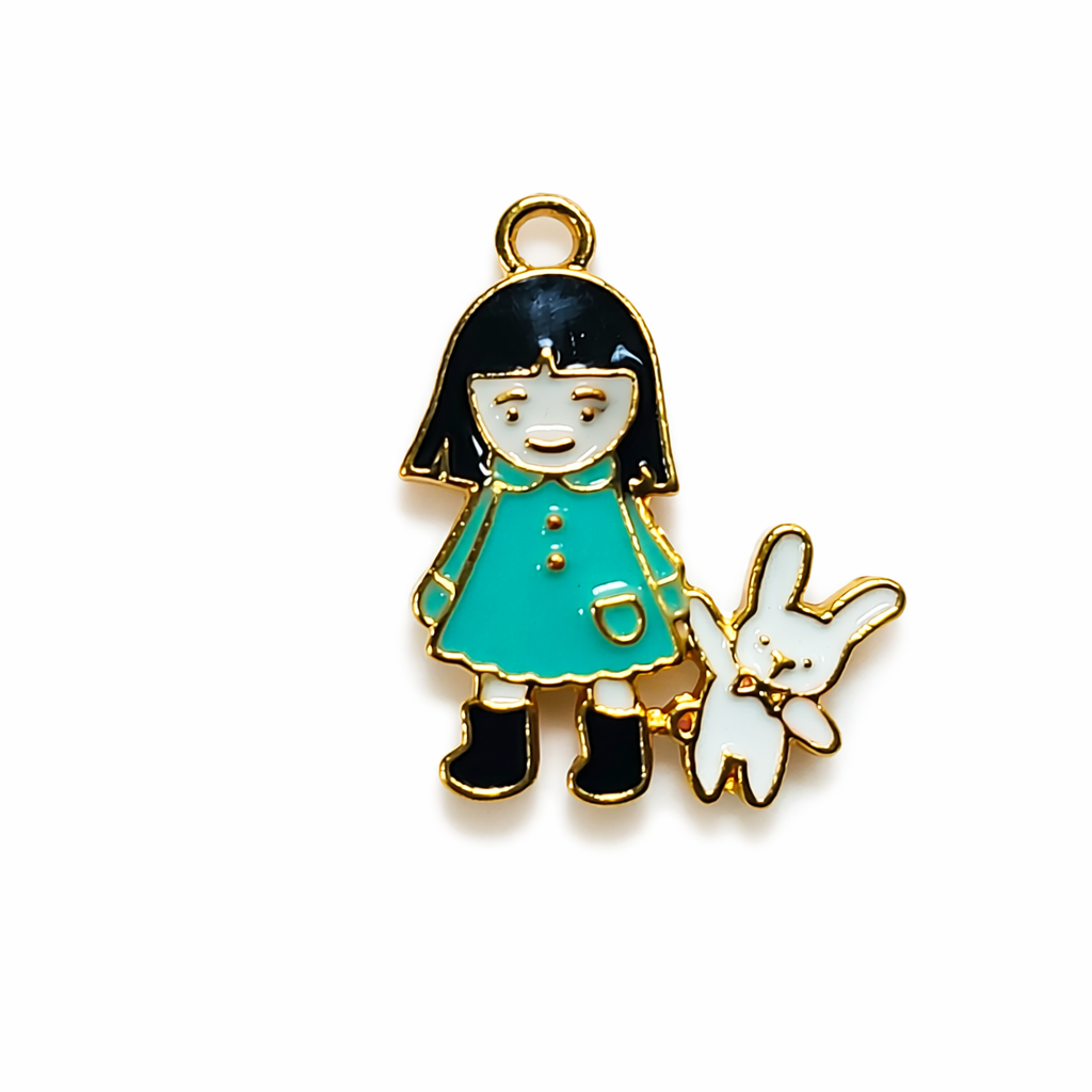 Blue Dress Girl Charms | Bunny Charms | Enamel Charms