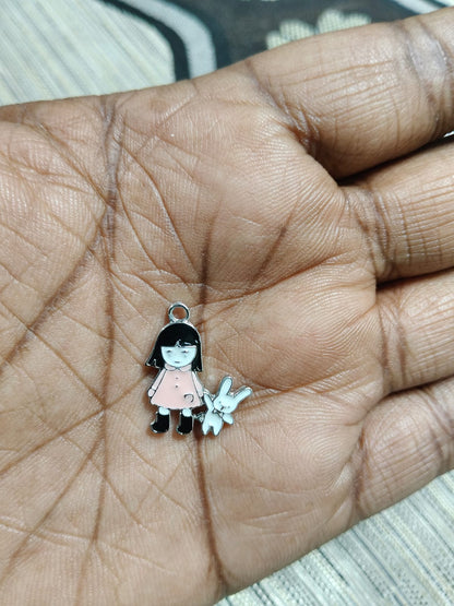 Pink Dress Girl Charms | Bunny Charms | Enamel Charms