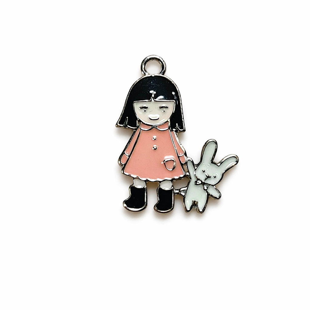 Pink Dress Girl Charms | Bunny Charms | Enamel Charms