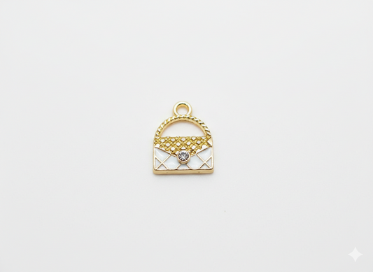 NAGNESHI Gold & White Enamel Handbag Charm Enamel Charms Metal Pendant for Jewelry Making