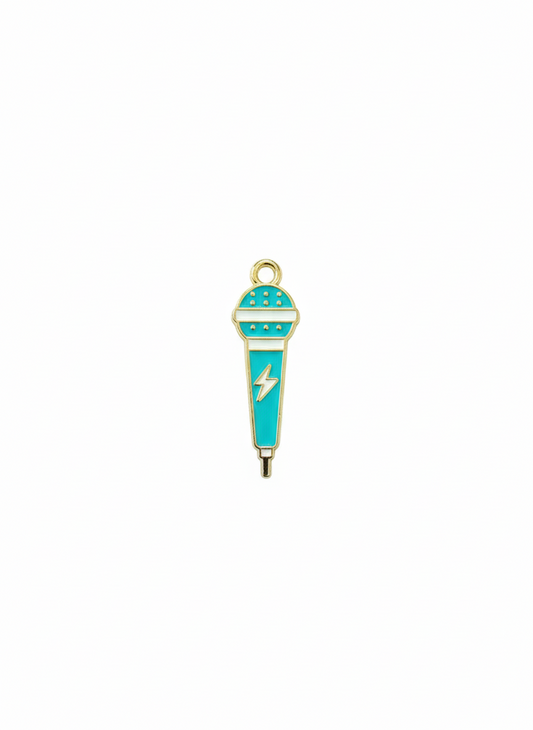 NAGNESHI Blue Microphone Charm Set – Bright Teal & Gold Enamel Mic Pendants – Retro Music Accessories for Jewelry Making, Earring Dangles, and Karaoke Party Favors
