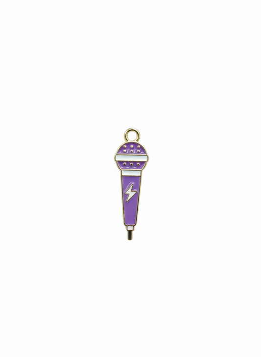 NAGNESHI Purple Microphone Charm Set – Bright Teal & Gold Enamel Mic Pendants – Retro Music Accessories for Jewelry Making, Earring Dangles, and Karaoke Party Favors