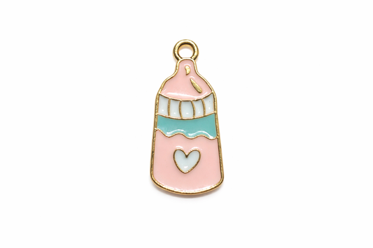 NAGNESHI Baby Bottle Enamel Charms - Gold Tone Teal & Blue Milk Bottle Pendants with Heart Detail - DIY Jewelry Making Supplies for Baby Shower Favors, Bracelets, and Necklaces