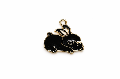 NAGNESHI Black Bunny Enamel Charms - Gold Tone Sleeping Rabbit Pendants for DIY Jewelry Making - Cute Animal Charms for Bracelets, Necklaces, Keychains, and Easter Crafts