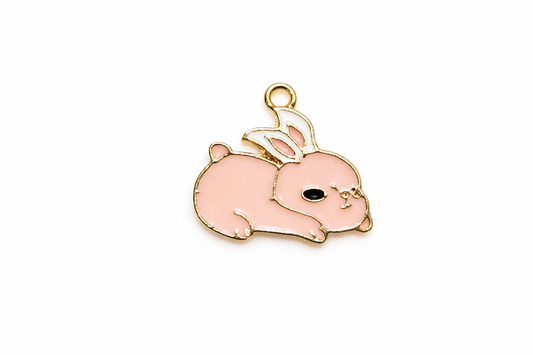 NAGNESHI Pink Bunny Enamel Charms - Gold Tone Sleeping Rabbit Pendants for DIY Jewelry Making - Cute Animal Charms for Bracelets, Necklaces, Keychains, and Easter Crafts