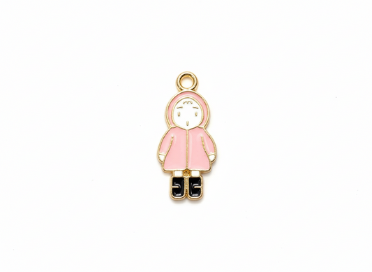 NAGNESHI Pink Raincoat Girl Enamel Charms - Cute Hooded Character Pendants for Jewelry Making, DIY Bracelets, Necklaces, Earrings, and Keychain Supplies - Gold-Tone Zinc Alloy