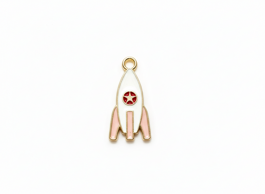 NAGNESHI Space Rocket Enamel Charms – White & Pink Galaxy Pendants – Gold Plated DIY Charms for Necklace Making, Earrings, and Personalized Keychains