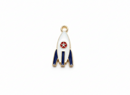 NAGNESHI Space Rocket Enamel Charms – White & Blue Galaxy Pendants – Gold Plated DIY Charms for Necklace Making, Earrings, and Personalized Keychains
