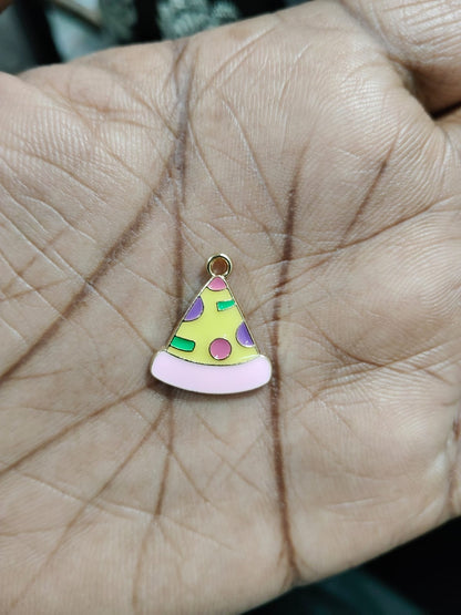 NAGNESHI Pizza Slice Enamel Charms – Pink Color Foodie Pendants with Gold Trim – Cute DIY Jewelry Charms for Friendship Bracelets, Necklaces, and Crafts