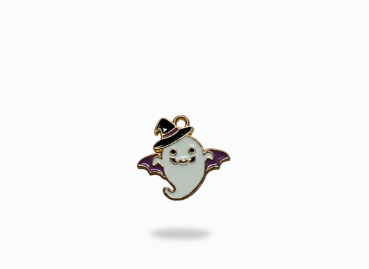 NAGNESHI Halloween Ghost Bat Enamel Charms – Cute Spooky Spirit Pendants with Witch Hat & Purple Wings – Gold-Plated DIY Charms for Jewelry Making, Earrings, and Keychains
