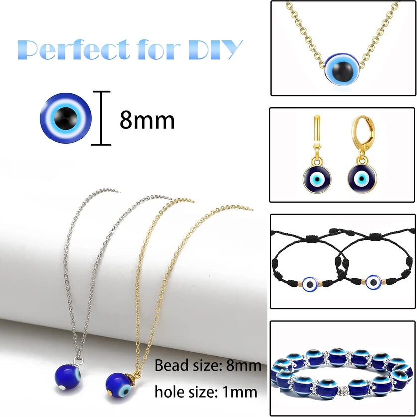 Evil Eye Lampwork Beads 6mm Round Glass Beads Loose Space Beads for DIY Jewelry Making Bracelet Necklace Supplies-70 Pcs