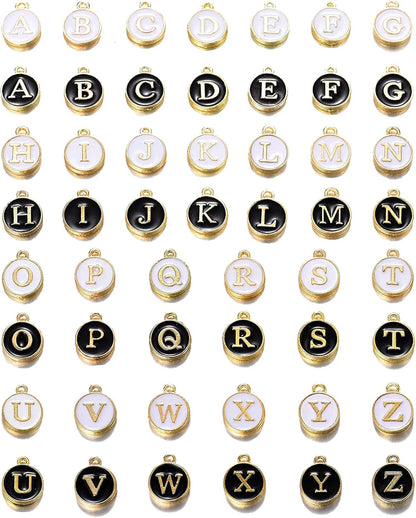 10pcs Black Cute Mixed Letter Beads Metal Letter Charms Enamel Initial Charms