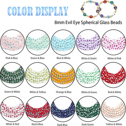 Evil Eye Lampwork Beads 6mm Round Glass Beads Loose Space Beads for DIY Jewelry Making Bracelet Necklace Supplies-70 Pcs