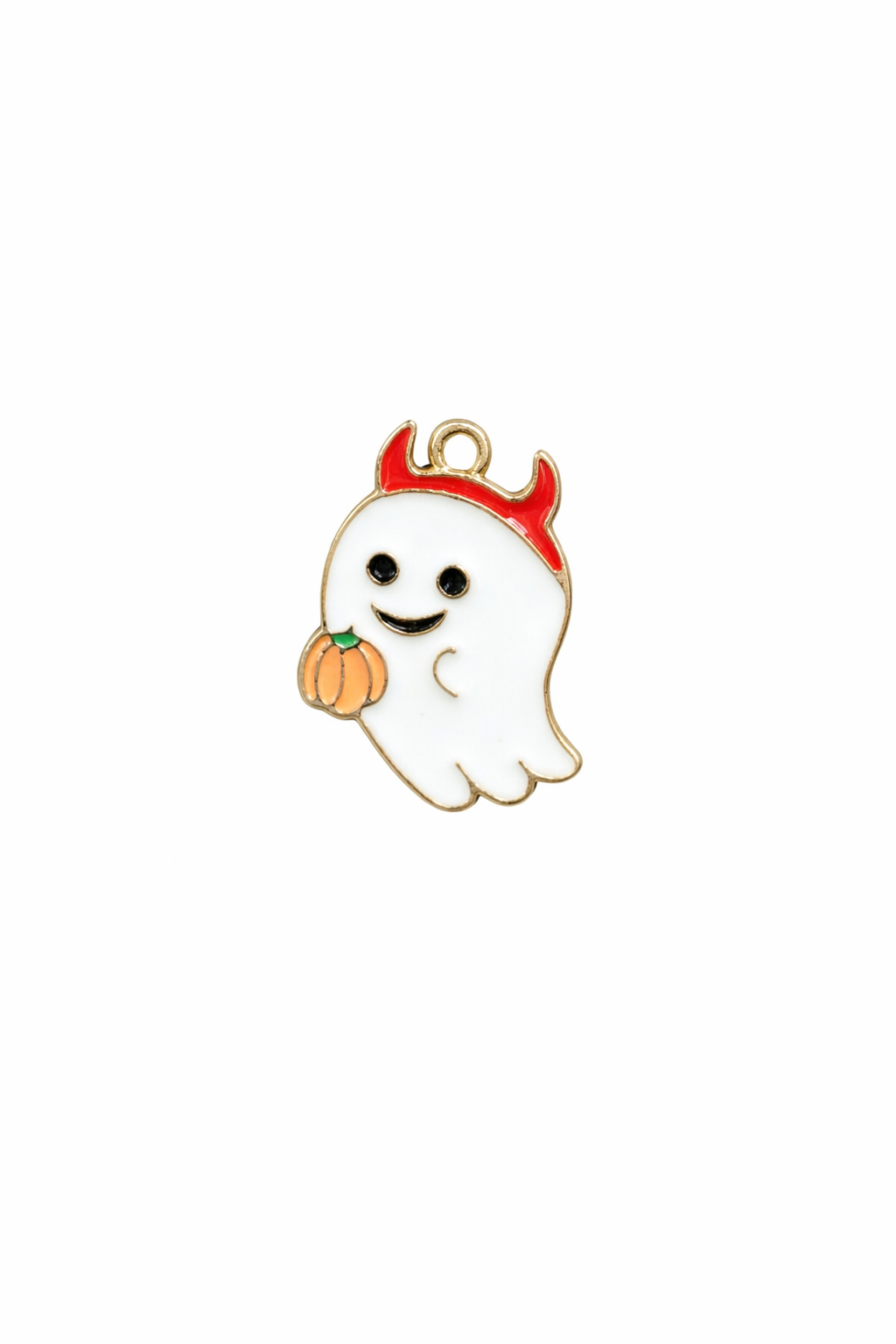 NAGNESHI Little Devil Ghost Enamel Charms - Cute White Ghost with Red Horns & Pumpkin Charms for Jewelry Making, DIY Earrings, Bracelets, Necklaces, and Crafts