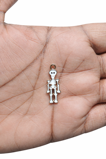NAGNESHI Dainty Full Body Skeleton Enamel Charm – White & Gold Spooky Human Bone Pendant for Halloween Jewelry Making, DIY Necklaces & Gothic Earrings – Unique Horror Theme Craft Supplies