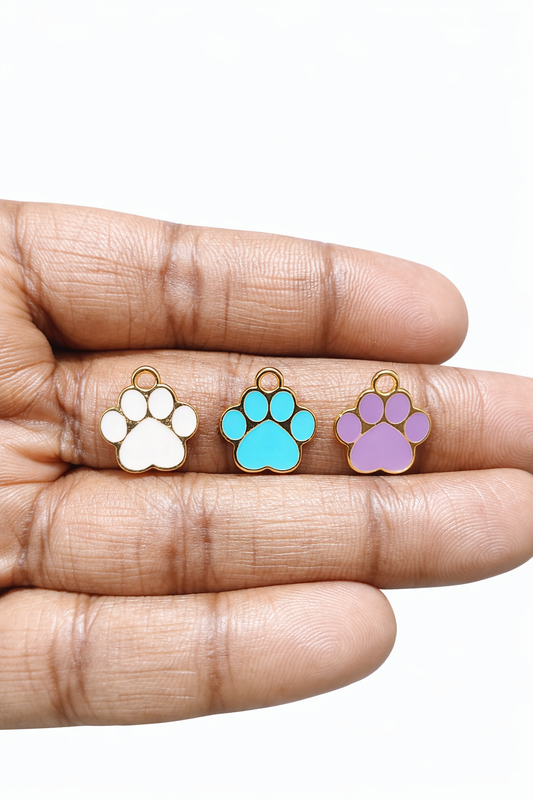 NAGNESHI Mixed Enamel Paw & Star Charms Pack – Gold Outlined Decorative Pendants for DIY Jewelry Making, Charm Bracelets, Necklaces