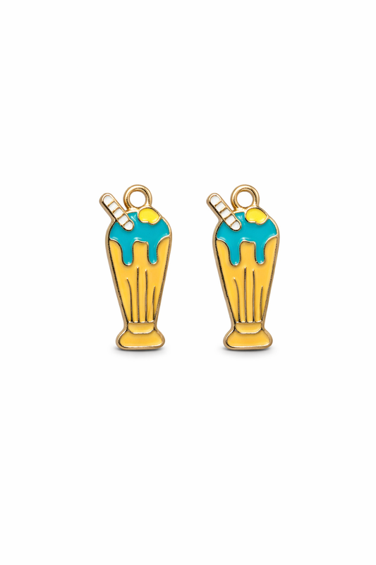 NAGNESHI Milkshake Enamel Charms - Gold Tone Ice Cream Sundae Pendants with Straw - Dessert for DIY Jewelry Making, Charm Bracelets, Necklaces