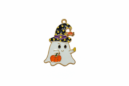 NAGNESHI Ghost with Spooky Black Hat Enamel Charms Metal Pendant for Jewelry Making