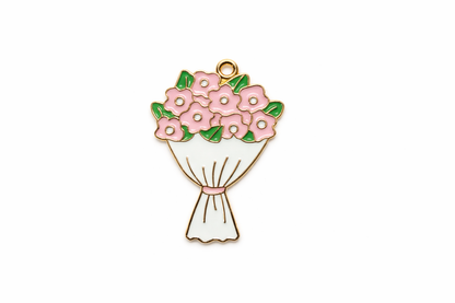 NAGNESHI Pink Flower Bouquet Enamel Charms Metal Pendant for Jewelry Making