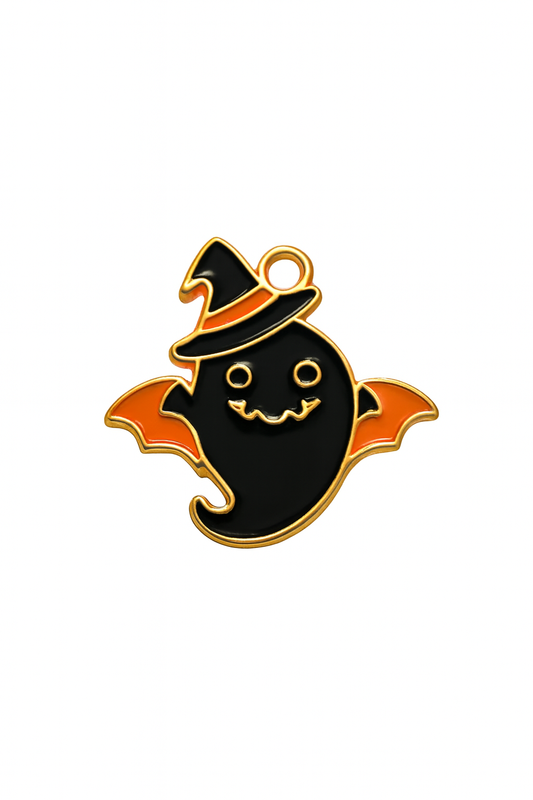 NAGNESHI Halloween Ghost Bat Enamel Charms – Cute Spooky Spirit Pendants with Witch Hat & Orange Wings – Gold-Plated DIY Charms for Jewelry Making, Earrings, and Keychains