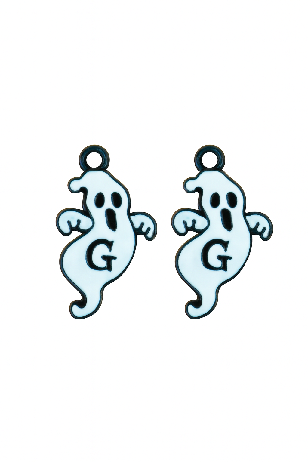 NAGNESHI Ghost Initial Letter "G" Charms – White Enamel Spooky Halloween Charms for Jewelry Making, DIY Earrings, Bracelets, Necklaces, and Crafts