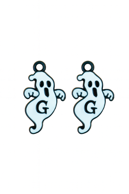 NAGNESHI Ghost Initial Letter "G" Charms – White Enamel Spooky Halloween Charms for Jewelry Making, DIY Earrings, Bracelets, Necklaces, and Crafts
