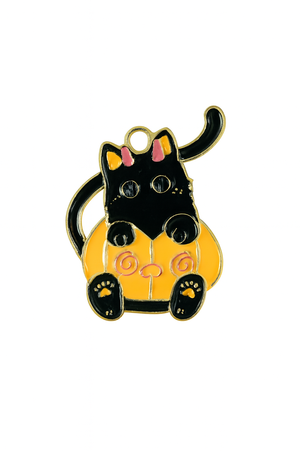 NAGNESHI Cute Black Cat in Pumpkin Enamel Charm – Halloween Spooky Kitty Pendant for Jewelry Making, DIY Necklaces, Bracelets, and Keychains – Festive Fall Craft Supplies for Kids & Adults