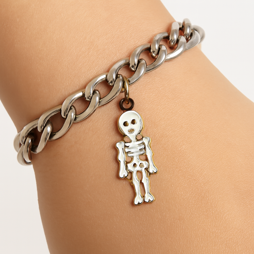 NAGNESHI Dainty Full Body Skeleton Enamel Charm – White & Gold Spooky Human Bone Pendant for Halloween Jewelry Making, DIY Necklaces & Gothic Earrings – Unique Horror Theme Craft Supplies