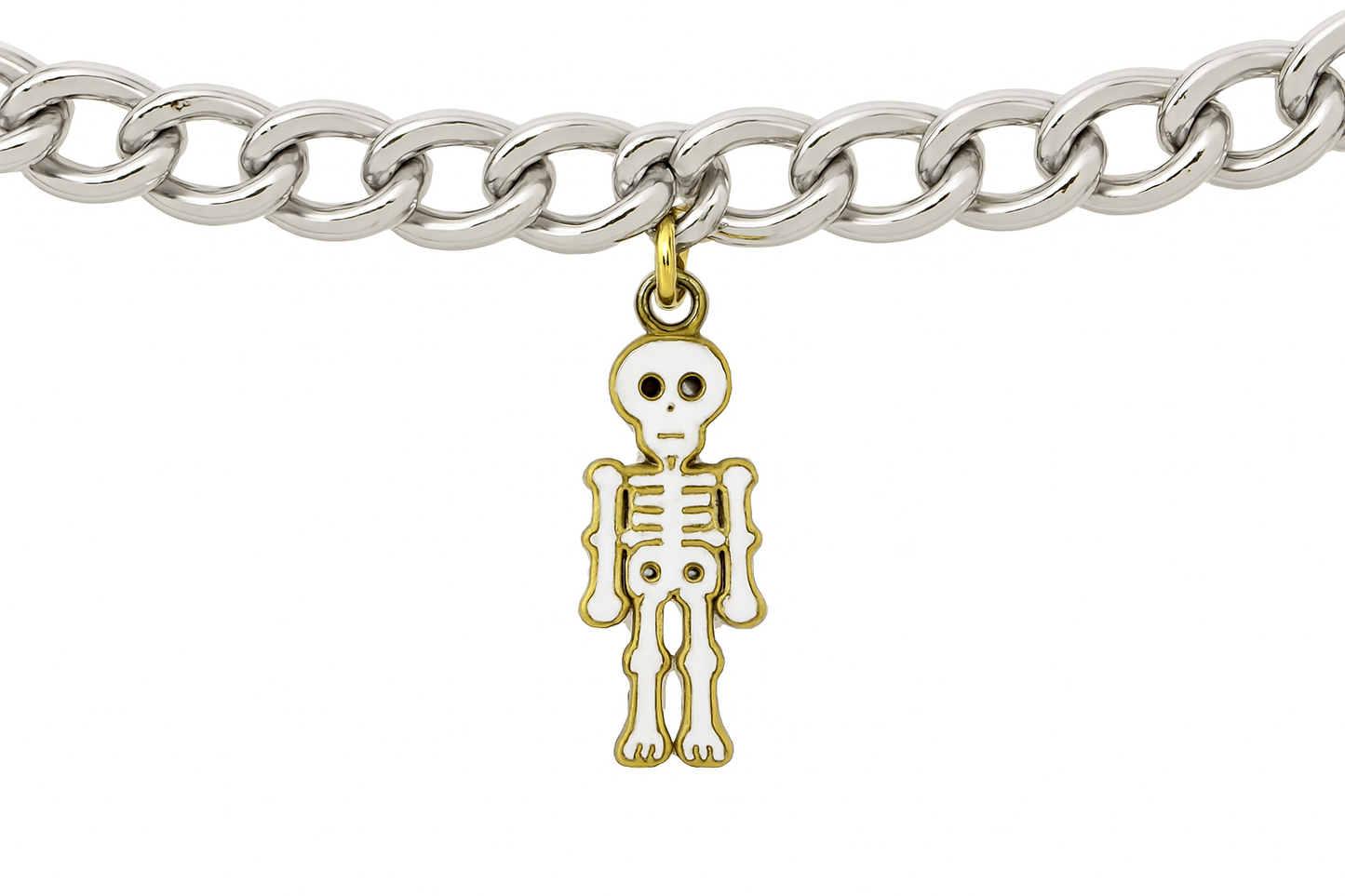 NAGNESHI Dainty Full Body Skeleton Enamel Charm – White & Gold Spooky Human Bone Pendant for Halloween Jewelry Making, DIY Necklaces & Gothic Earrings – Unique Horror Theme Craft Supplies