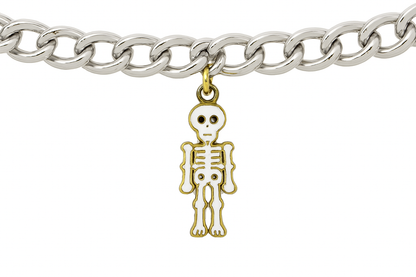 NAGNESHI Dainty Full Body Skeleton Enamel Charm – White & Gold Spooky Human Bone Pendant for Halloween Jewelry Making, DIY Necklaces & Gothic Earrings – Unique Horror Theme Craft Supplies