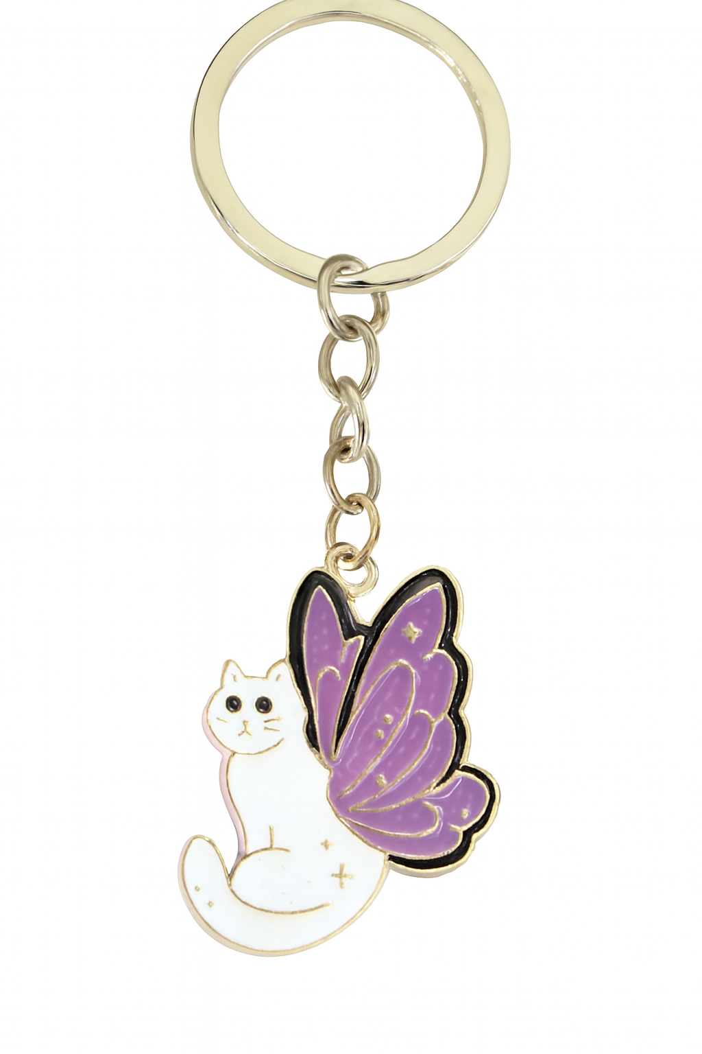 NAGNESHI White Fairy Cat Enamel Charm with Purple Butterfly Wings – Kawaii Magical Kitty Pendant for Jewelry Making – DIY Necklace, Bracelet & Keychain Supplies
