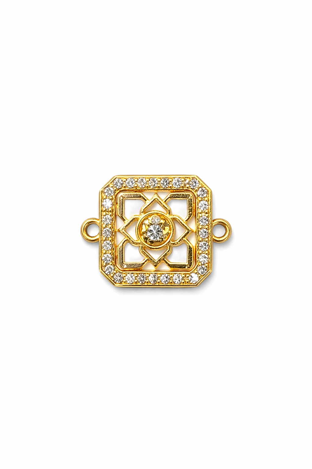 Nagneshi Square Rakhi Charm Connector with CZ Stones Gold Plated Geometric Floral Design Bracelet & Necklace Connector for DIY Jewelry Making