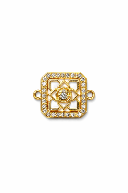 Nagneshi Square Rakhi Charm Connector with CZ Stones Gold Plated Geometric Floral Design Bracelet & Necklace Connector for DIY Jewelry Making