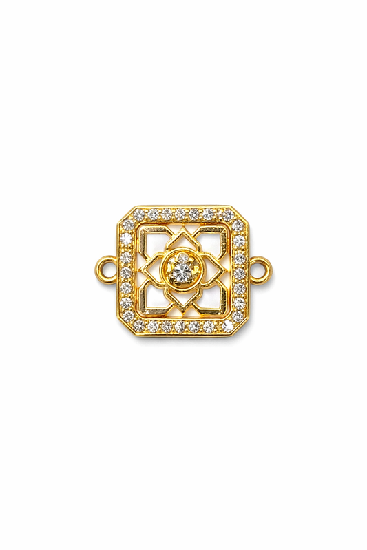 Nagneshi Square Rakhi Charm Connector with CZ Stones Gold Plated Geometric Floral Design Bracelet & Necklace Connector for DIY Jewelry Making