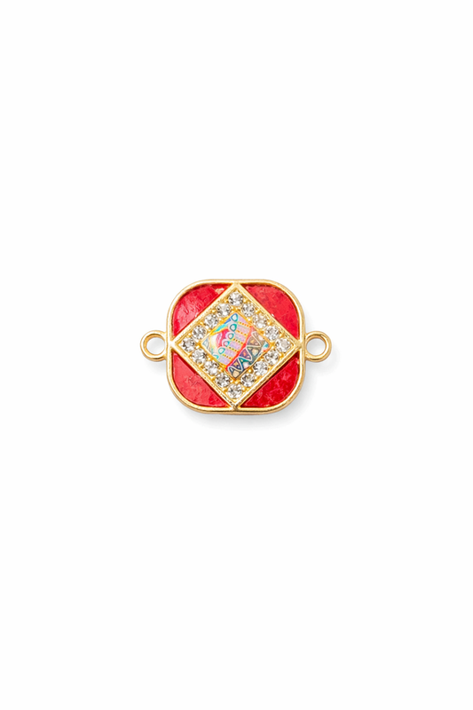 Nagneshi Designer Rakhi Charm Connector with Red Enamel & CZ Stones Gold Plated Ethnic Square Charm for Bracelet & Rakhi Making DIY Jewelry Supplies