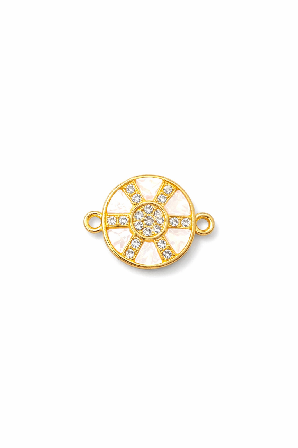 Nagneshi Round Rakhi Charm Connector with White Enamel & CZ Stones Gold Plated Floral Circle Design for Bracelet & Rakhi Making DIY Jewelry Supplies