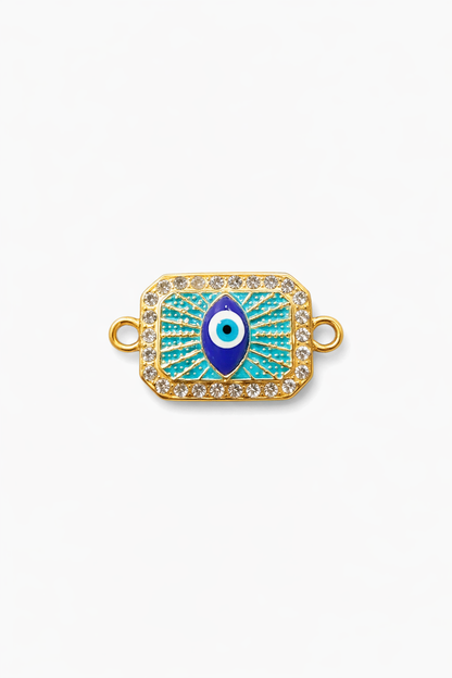 Nagneshi Evil Eye Rakhi Charm Connector with Blue Enamel & CZ Stones Gold Plated Protective Nazar Design for Bracelet & Rakhi Making DIY Jewelry Supplies
