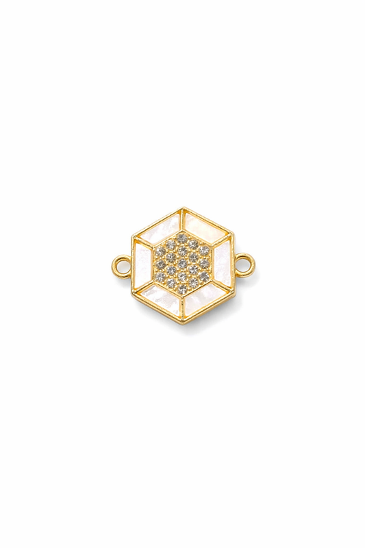 Nagneshi Elegant Rakhi Charm Hexagonal Gold Frame with American Diamond & Mother-of-Pearl Inlay
