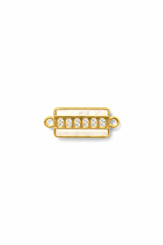 Nagneshi Rakhi Charm Rectangular Gold Frame with American Diamond & Mother-of-Pearl Inlay