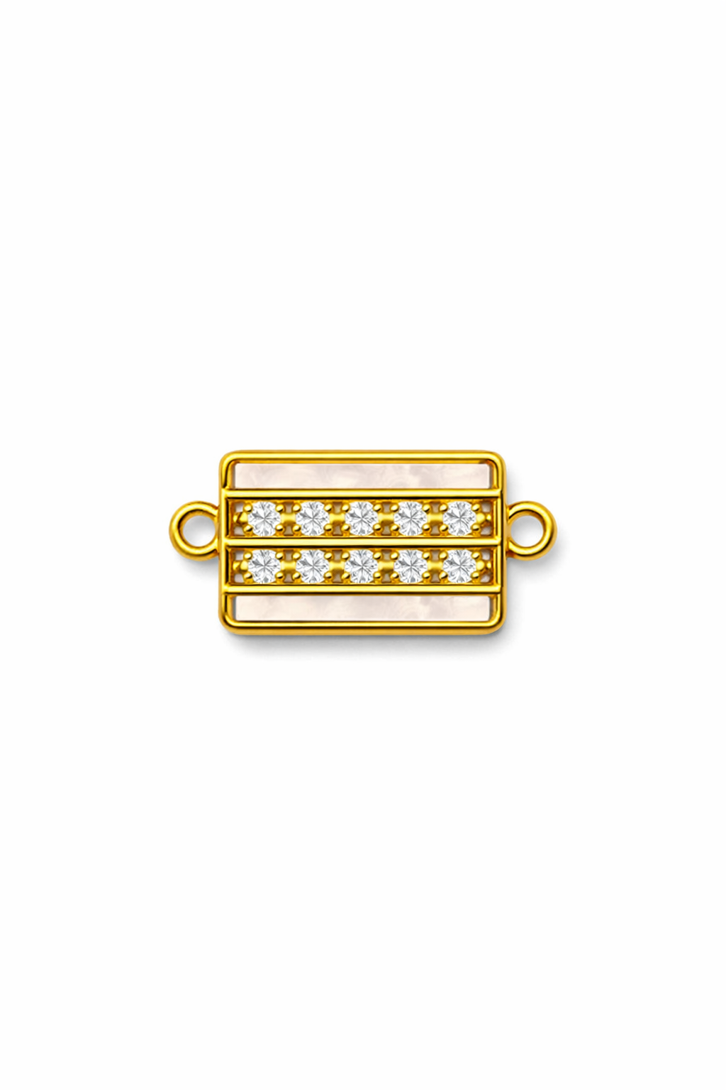 Nagneshi Rakhi Charm Rectangular Gold Frame with Dual Row American Diamonds & Mother-of-Pearl Inlay