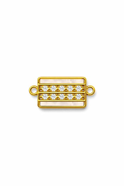 Nagneshi Rakhi Charm Rectangular Gold Frame with Dual Row American Diamonds & Mother-of-Pearl Inlay