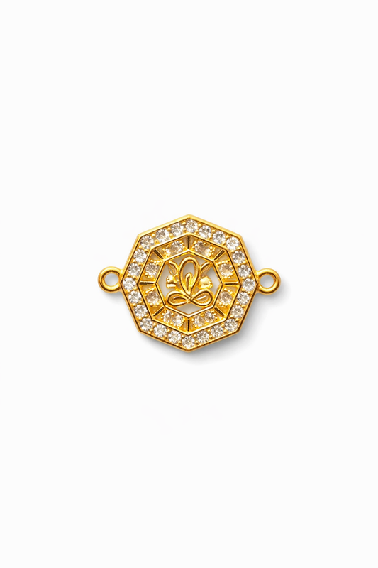 Nagneshi Rakhi Charm Octagonal Gold Frame with Lotus Motif & American Diamond Border