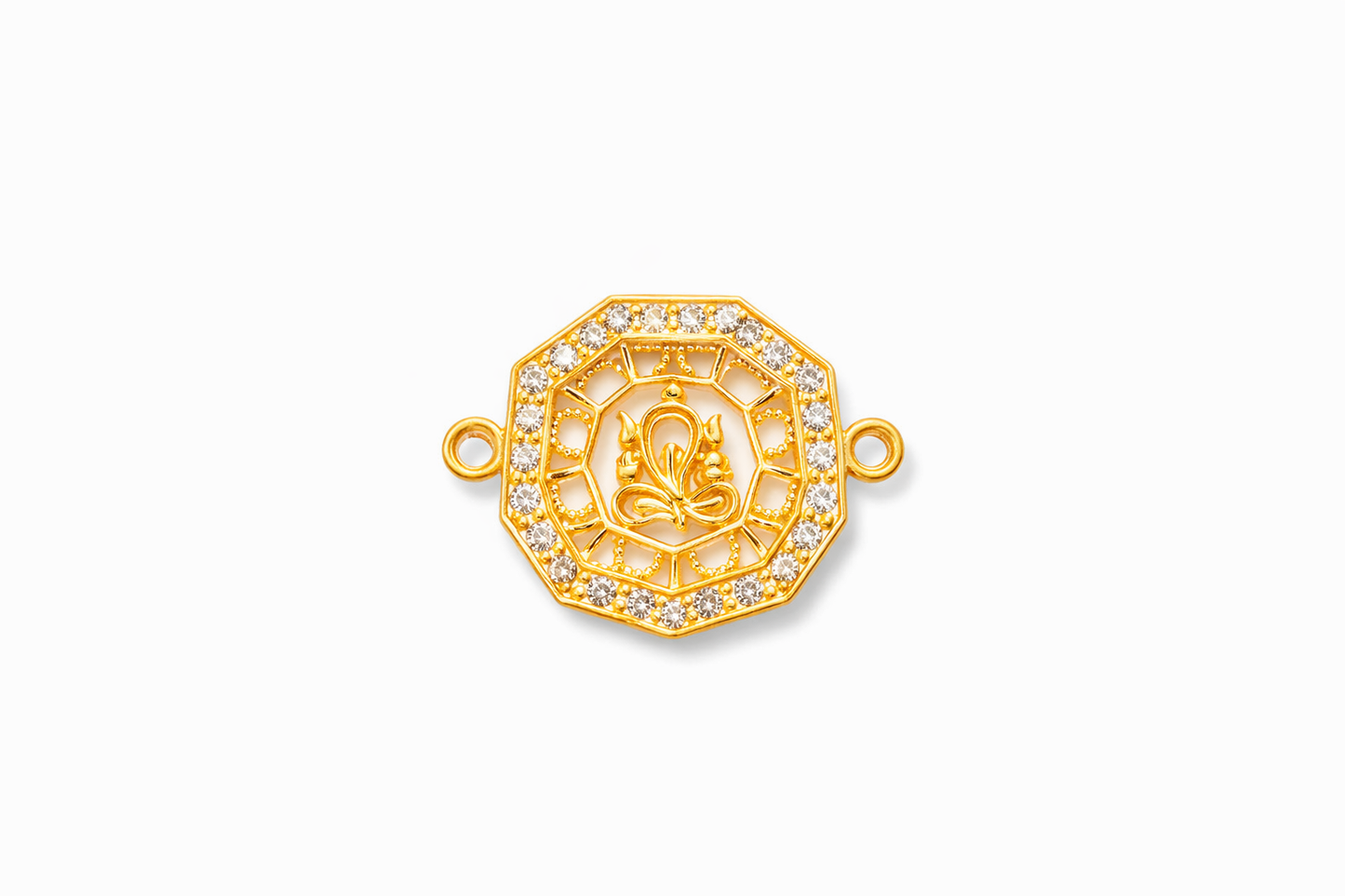Nagneshi Rakhi Charm Octagonal Gold Frame with Lotus Motif & American Diamond Border