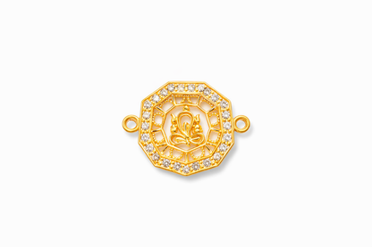 Nagneshi Rakhi Charm Octagonal Gold Frame with Lotus Motif & American Diamond Border