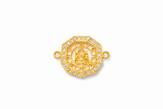 Nagneshi Rakhi Charm Octagonal Gold Frame with Lotus Motif & American Diamond Border