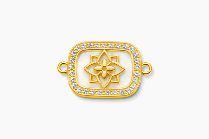 Nagneshi Rakhi Charm Rectangular Gold Frame with Floral Motif, Mother-of-Pearl Base & American Diamond Border