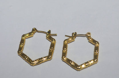 Anti Tarnish Hexagon Bamboo Design Gold Plated Hoop Earrings | Stylish Artificial Jewellery for Women